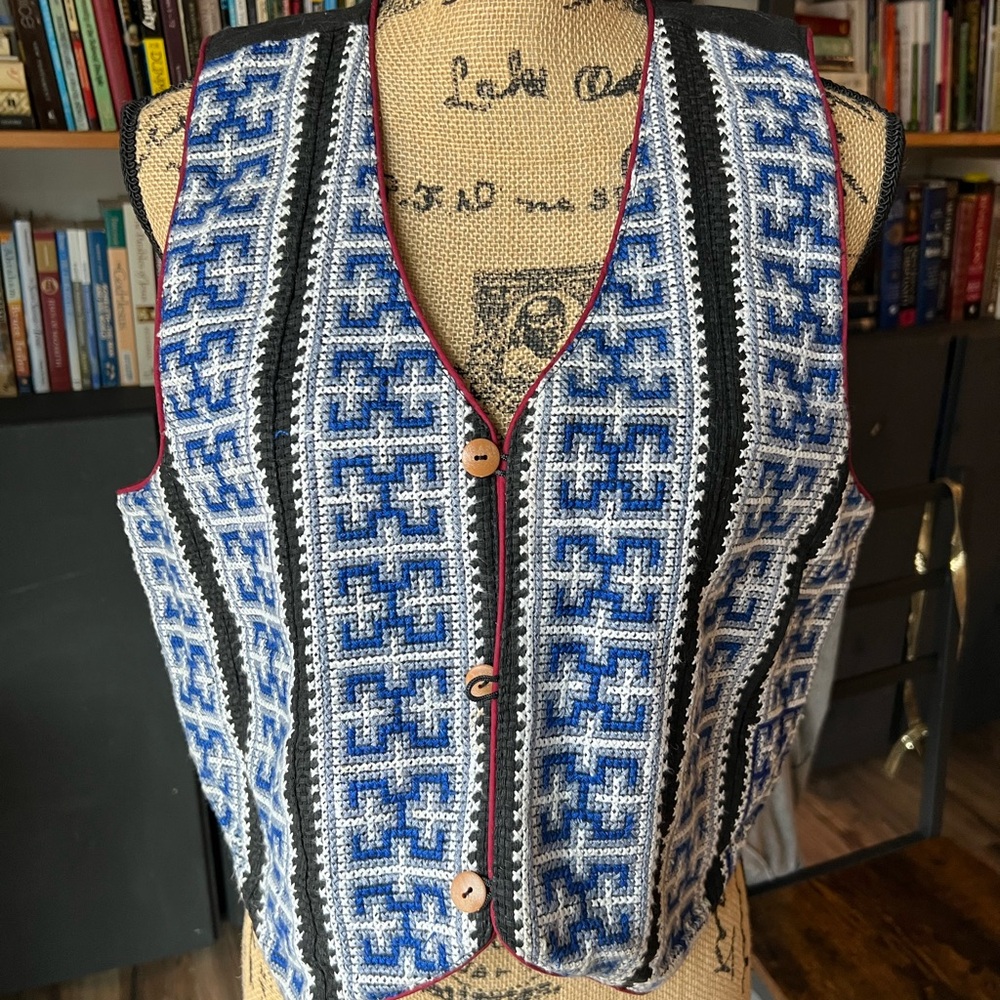 Geometric Blue and Black Women's Vest/crosstich.